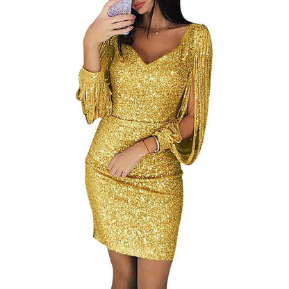Kylie avondjurk | Elegante feestjurk met glitter en V-hals voor dames