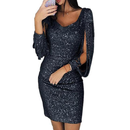 Kylie avondjurk | Elegante feestjurk met glitter en V-hals voor dames
