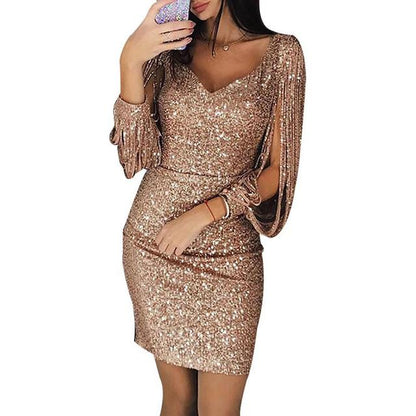 Kylie avondjurk | Elegante feestjurk met glitter en V-hals voor dames