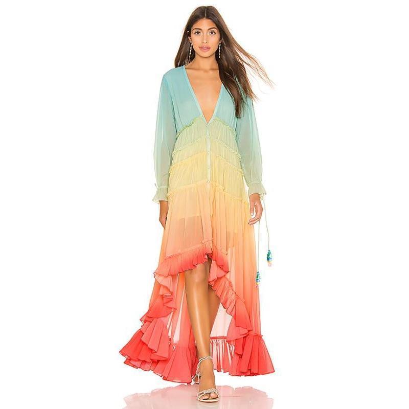 Sienna - Boheemse regenboog Maxi jurk