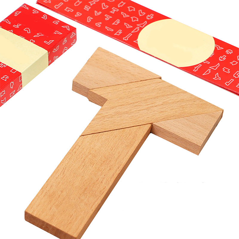 Houten T-vormige puzzel voor kinderen en volwassenen