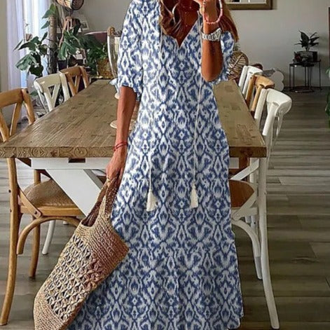 Lilly - Maxidress met korte mouwen en V-vormige halslijn met bloemenpatroon