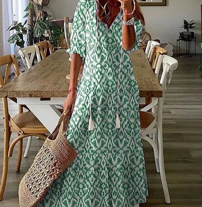 Lilly - Maxidress met korte mouwen en V-vormige halslijn met bloemenpatroon