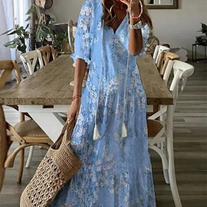 Lilly - Maxidress met korte mouwen en V-vormige halslijn met bloemenpatroon