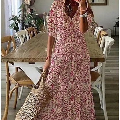 Lilly - Maxidress met korte mouwen en V-vormige halslijn met bloemenpatroon