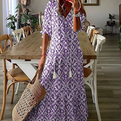 Lilly - Maxidress met korte mouwen en V-vormige halslijn met bloemenpatroon